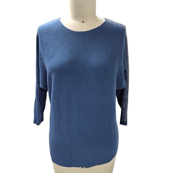 Liv Milano blue batwing long sleeve sweater with silver embellishments M NWOT - Picture 1 of 6